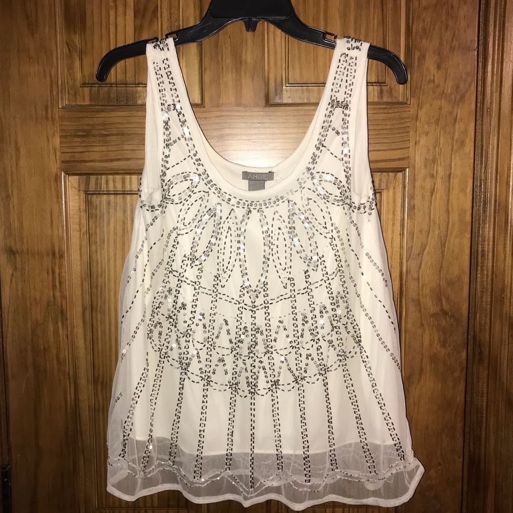 Beautiful Beaded Cream Tank Top